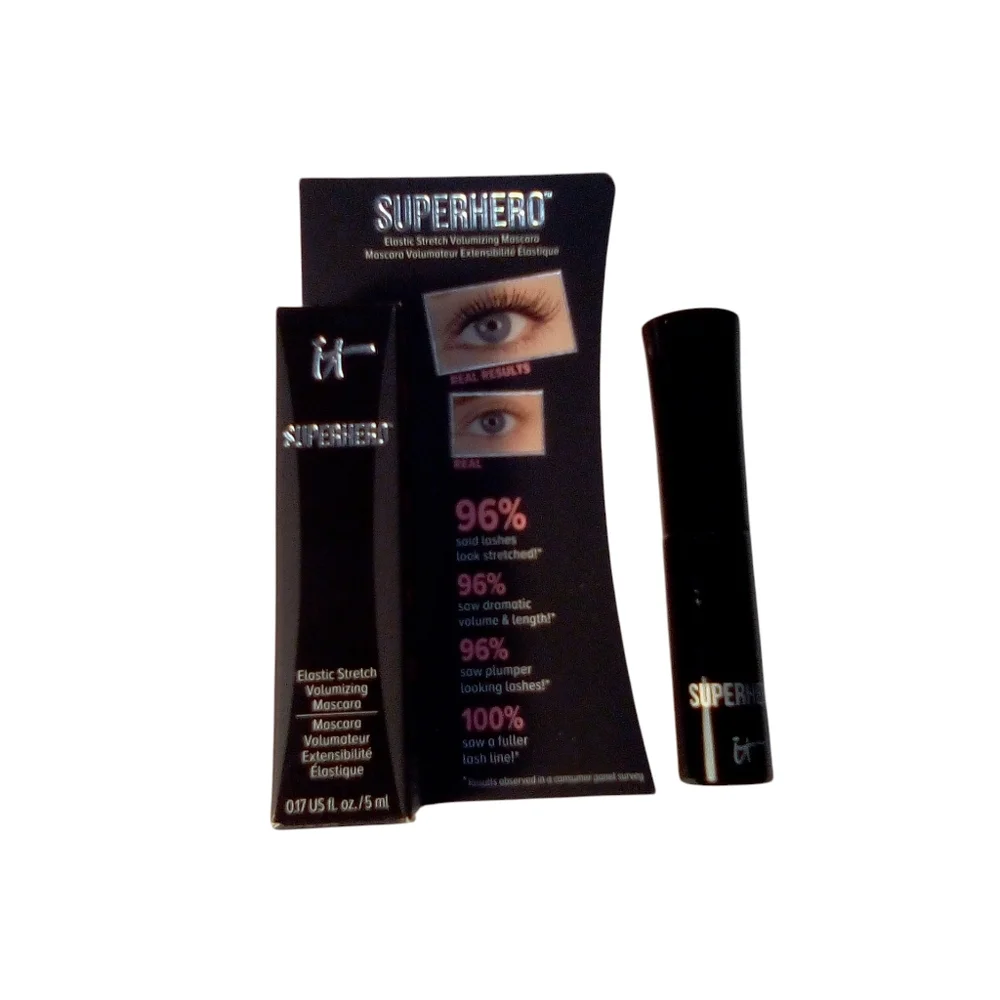 it Cosmetics SUPERHERO Elastic Stretch Volumizing Mascara Super Black Travel Sz